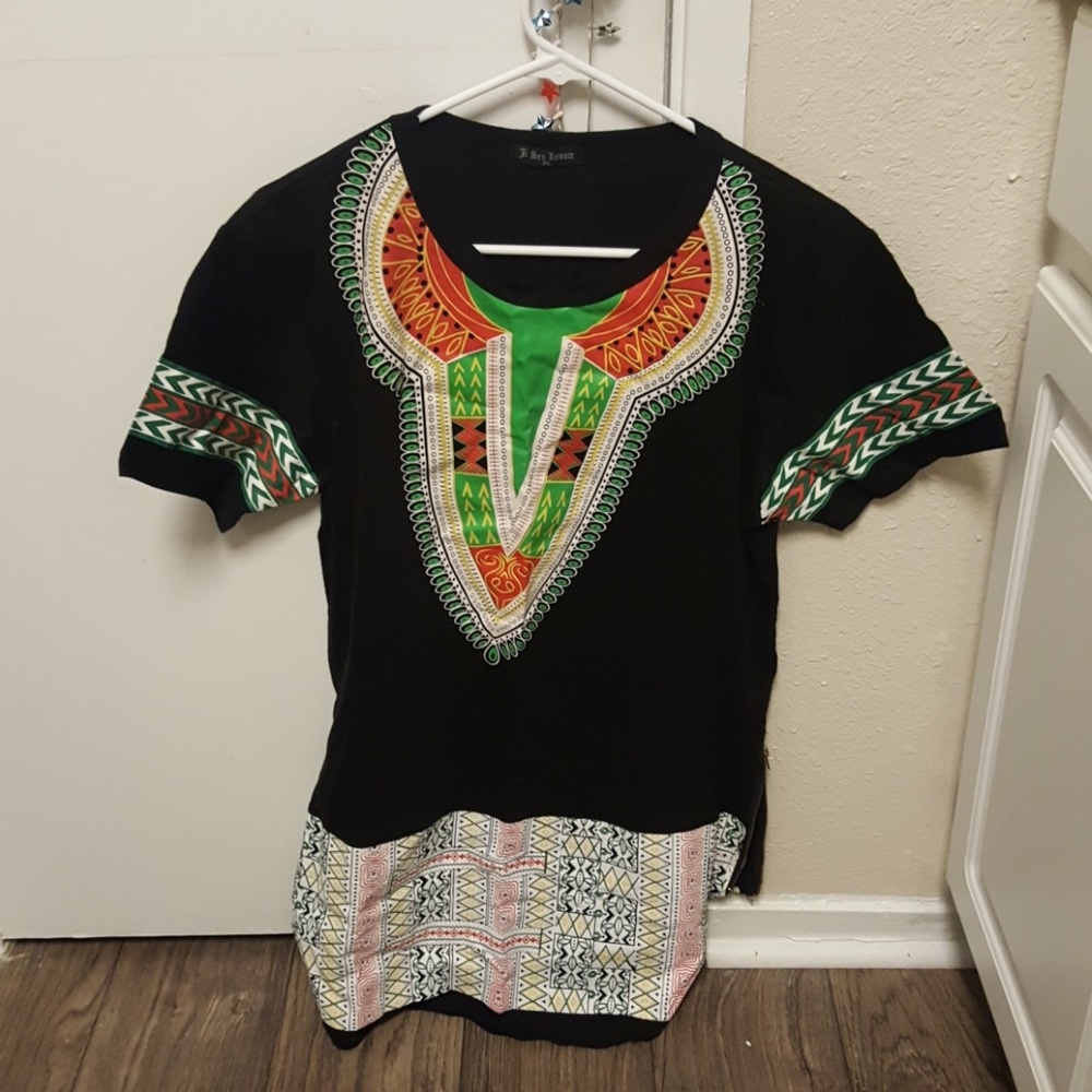 Daishiki print t shirt with side zippers